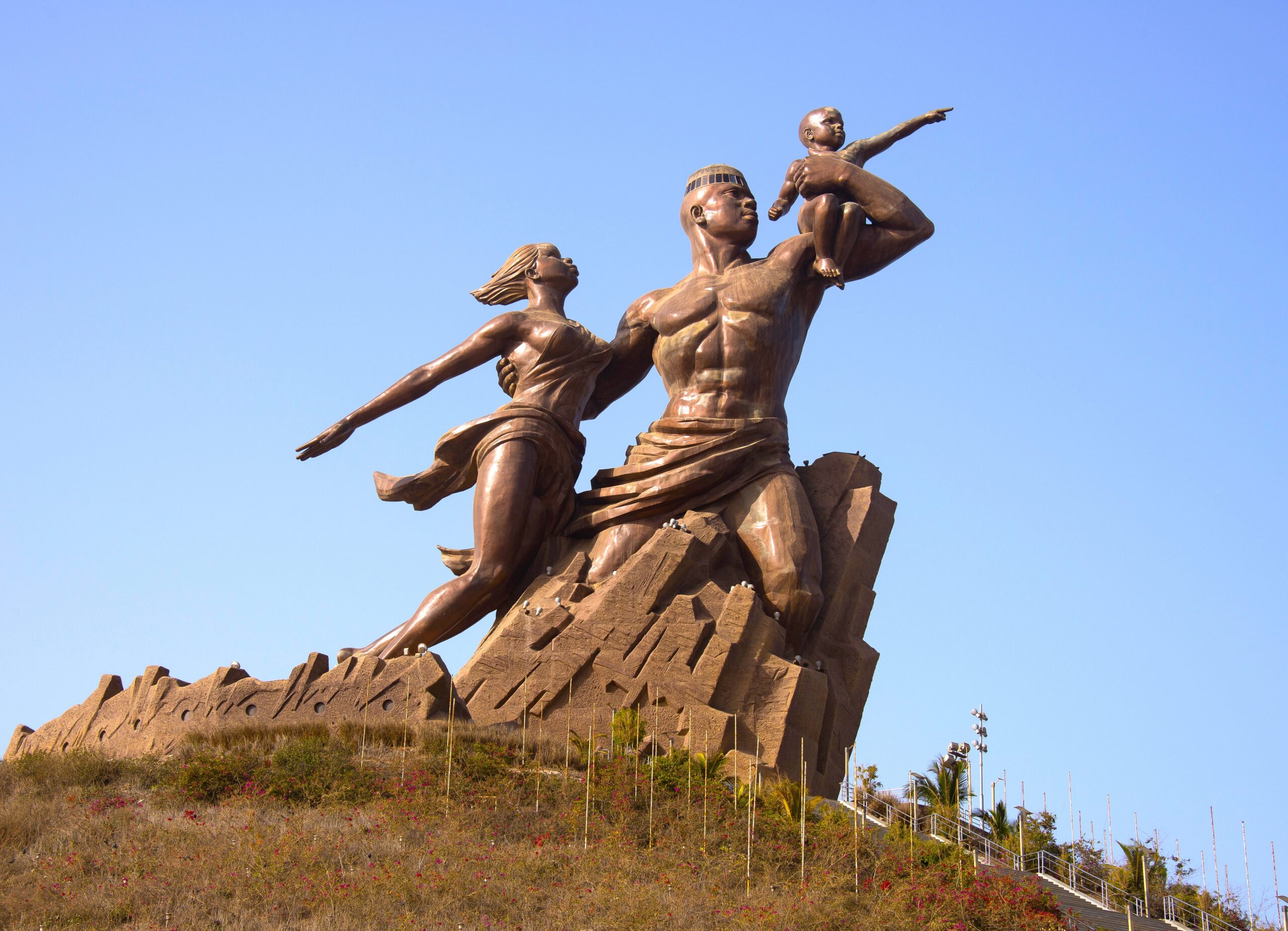 DAKAR, SENEGAL - MAY 27, 2014: Sculpture that reflects the family unit, in the monument of the African Renaissance, to the outskirts of the urban center of the city